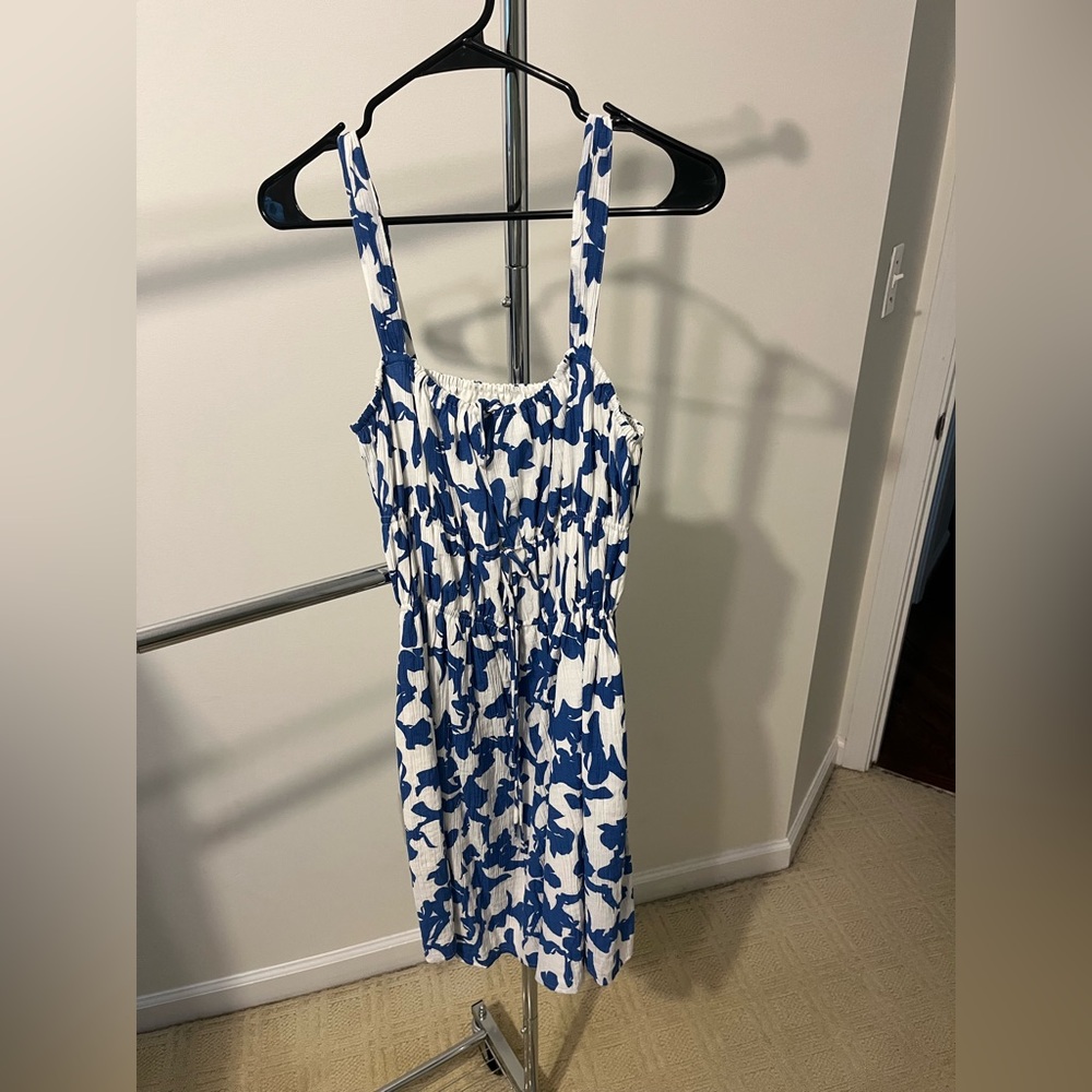 Abercrombie & Fitch Blue and White Patterned Mini Dress Small Tall